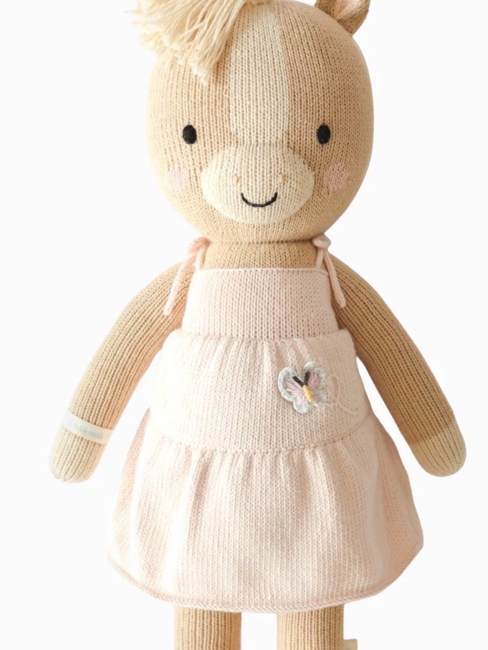 Kelsie the Pony knit plush in Beige with Pink Dress